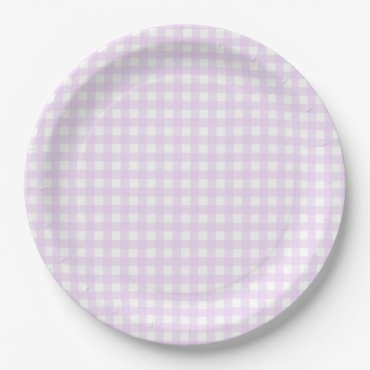 Faye und Lauren Pastel Lila Gingham Pappteller (Vorderseite)