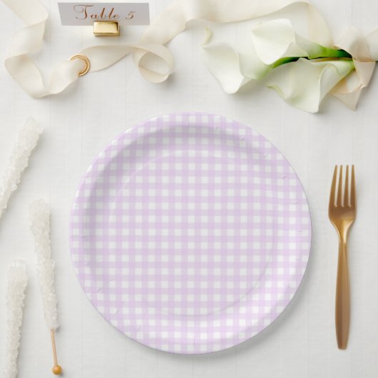 Faye und Lauren Pastel Lila Gingham Pappteller (Hochzeit)