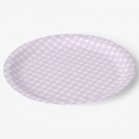Faye und Lauren Pastel Lila Gingham Pappteller (Schrägansicht)