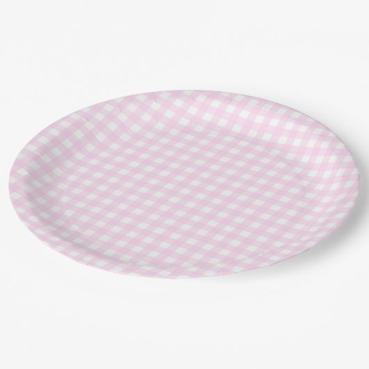 Faye und Lauren Pastel Pink Gingham Pappteller (Schrägansicht)
