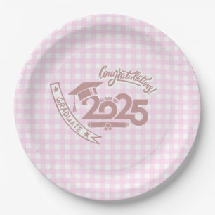 Faye und Lauren Pink Gingham Abschluss 2025 Pappteller
