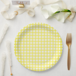 Faye Yellow Gingham Paper Plate Pappteller