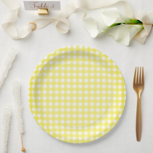 Faye Yellow Gingham Paper Plate Pappteller (Hochzeit)