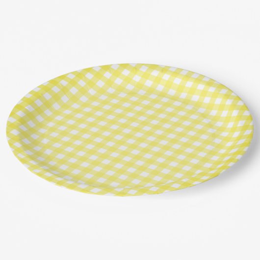 Faye Yellow Gingham Paper Plate Pappteller (Schrägansicht)