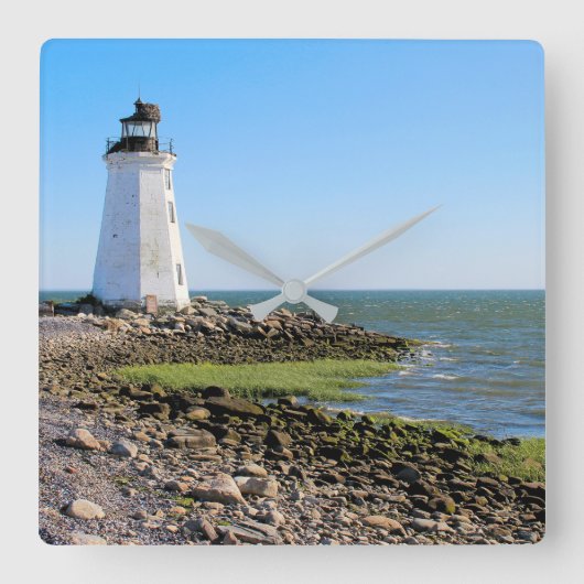 Fayerweather Island Lighthouse, Connecticut Quadratische Wanduhr (Vorderseite)
