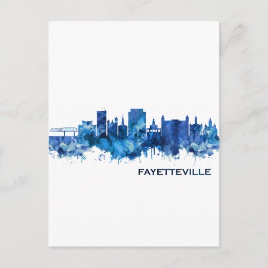 Fayetteville North Carolina Skyline Blue Einladungspostkarte (Vorderseite)