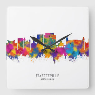 Fayetteville North Carolina Skyline Quadratische Wanduhr