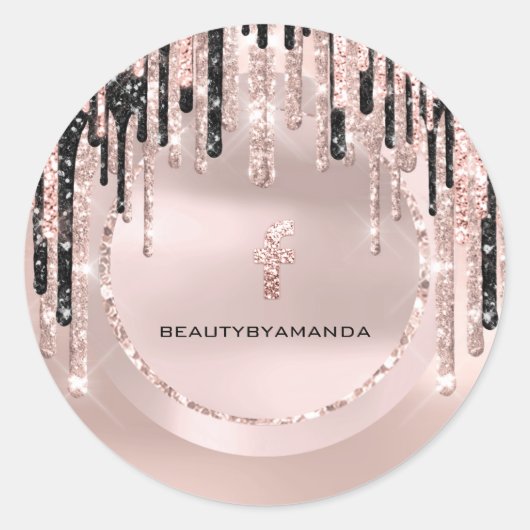 FB Social Media Makeup Artist Tropfens Rose Glitze Runder Aufkleber (Vorderseite)