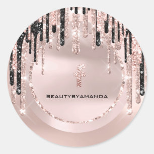 FB Social Media Visagist  Drips Rose Glitter Runder Aufkleber