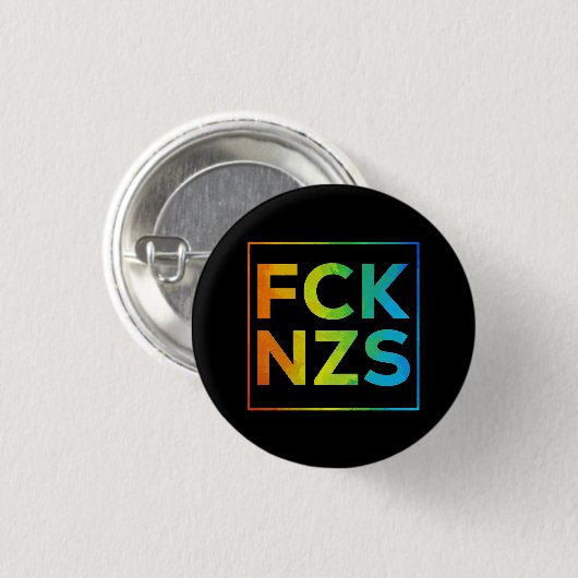 Fck NZS mit Rahmen Regenbogen auf schwarz Button (Vorne & Hinten)