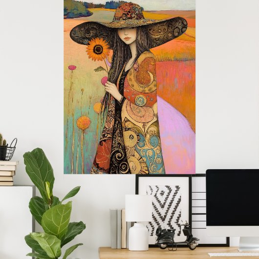 *~* FD2 11 Whimsical Fall Girl Herbst Retro Flowe Poster (Heimbüro)