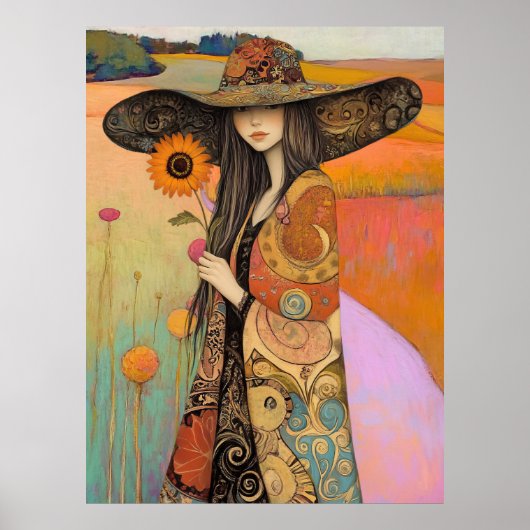 *~* FD2 11 Whimsical Fall Girl Herbst Retro Flowe Poster (Vorne)