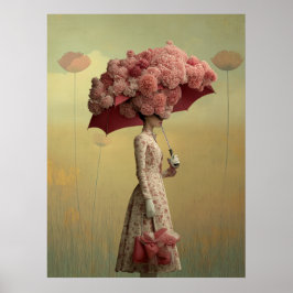 *~* FD2 26 Surreal  Retro Flowers Umbrella Vintage Poster