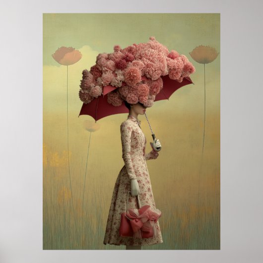 *~* FD2 26 Surreal  Retro Flowers Umbrella Vintage Poster (Vorne)