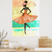 *~* FD2 28 Rosa Flamingo Tropische Schwarze Frau Poster (Küche)