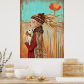 *~* FD2 Dog Fall Whimsical Girl Herbst Retro 15 Poster (Küche)