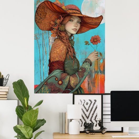 *~* FD2 Fall Girl Herbst Retro Blume Hat 21 Poster (Heimbüro)