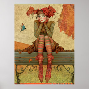 *~* FD2 Fall Whimsikaler Herbst Retro-Schmetterlin Poster