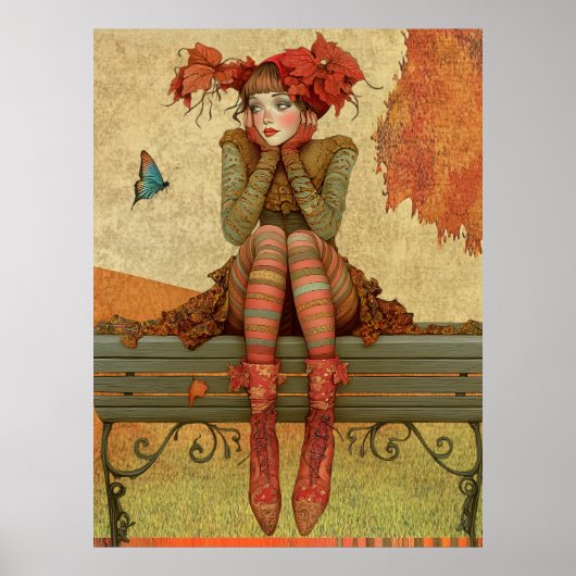 *~* FD2 Fall Whimsikaler Herbst Retro-Schmetterlin Poster (Vorne)