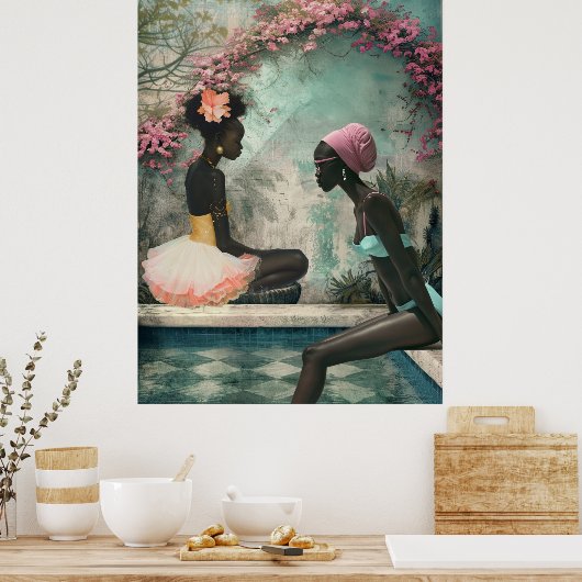 *~* FD2 Floral 2 Black Goddesses by Pool 12 Poster (Küche)