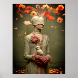 *~* FD2 Frau 7 Surreal Blumen Weiße Taube Poster