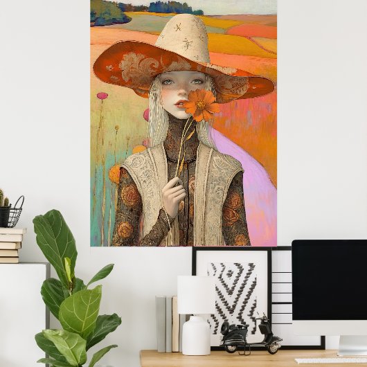 *~* FD2 Retro Floral Fall Girl Herbst Hat 26 Poster (Heimbüro)