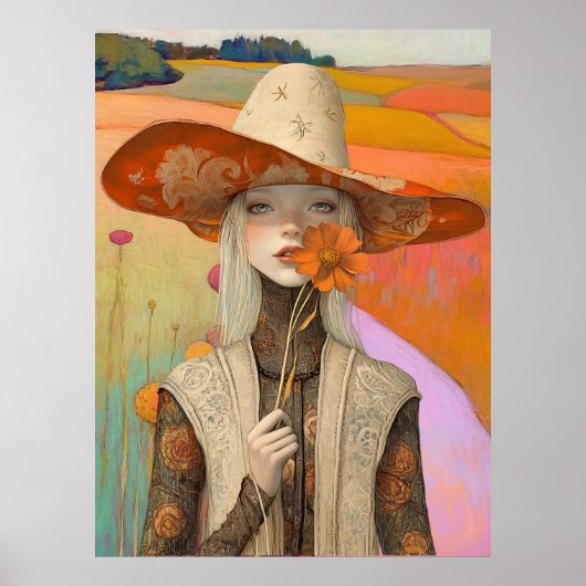 *~* FD2 Retro Floral Fall Girl Herbst Hat 26 Poster (Vorne)