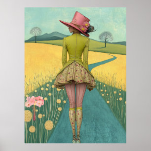FD2 Retro Whimsical Mädchen Kunst Vintage 12 Flor Poster
