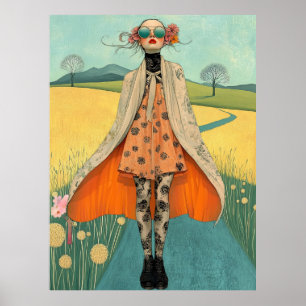FD2 Retro Whimsical Mädchen Kunst Vintage Floral 1 Poster