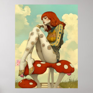 FD2 Retro Whimsical Mädchen Kunst Vintage Floral 3 Poster