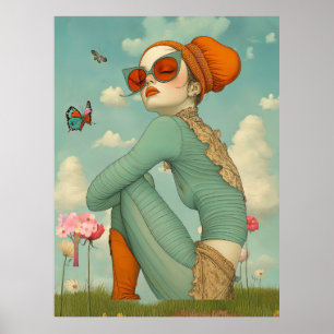 FD2 Retro Whimsical Mädchen Kunst Vintage Floral 3 Poster