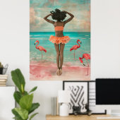 *~* FD2 Tropische schwarze Frau rosa Flamingo 36 Poster (Heimbüro)