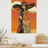 *~* FD2 Whimsical Fall Girl Herbst Retro Hat 11 Poster (Küche)