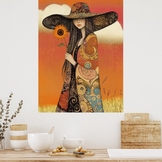 *~* FD2 Whimsical Fall Girl Herbst Retro Hat 11 Poster (Küche)