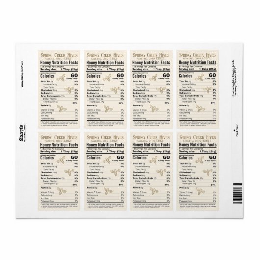 FDA-konformes Fact Honey Label mit Bienen (Vorne)