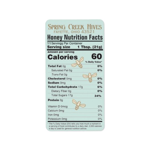 FDA-konformes Fact Honey Label mit Bienen Adressaufkleber (Vorne)