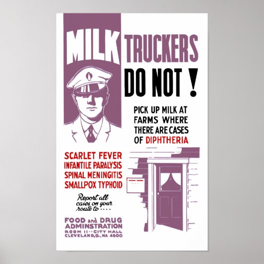 FDA-Warnung für Milchtransporter Poster (Vorne)