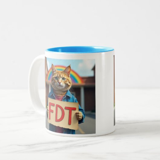 FDT Katze mit Regenbogen Zweifarbige Tasse (Vorderseite Links)
