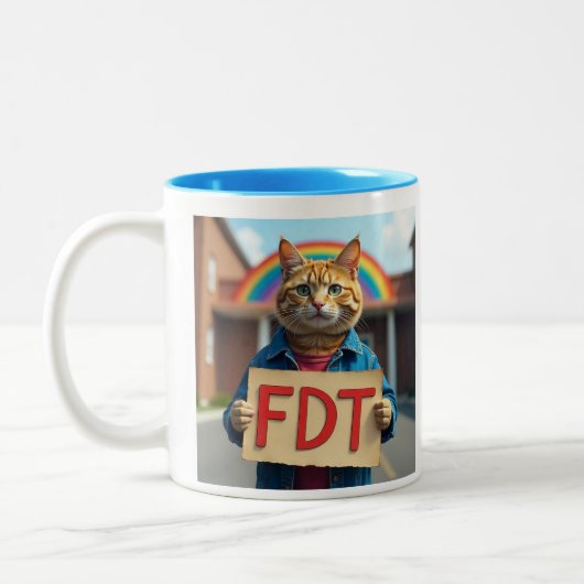 FDT Katze mit Regenbogen Zweifarbige Tasse (Links)