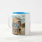 FDT Katze mit Regenbogen Zweifarbige Tasse (Vorderseite Links)