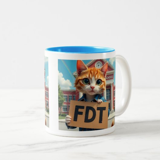 FDT Katze mit Schule für Lehrer Zweifarbige Tasse (VorderseiteRechts)