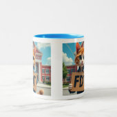 FDT Katze mit Schule für Lehrer Zweifarbige Tasse (Mittel)