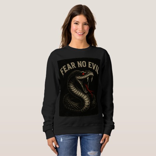 FEAR NO EVIL - Fierce Black Cobra Snake Graphic Sweatshirt (Vorne ganz)