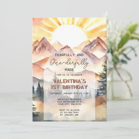 Fearful and Onederful Made First Birthday Einladung (Stehend Vorderseite)