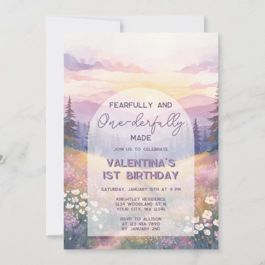 Fearfully and Onederfully Made Girl First Birthday Einladung (Vorderseite)