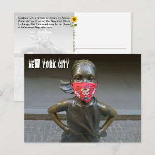 Fearless Girl mit bestickter Maske, NYC - H Postka Postkarte