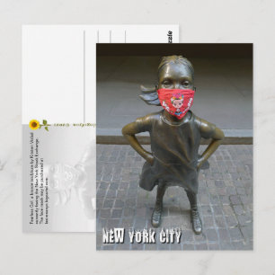 Fearless Girl mit bestickter Maske, NYC - V Postka Postkarte