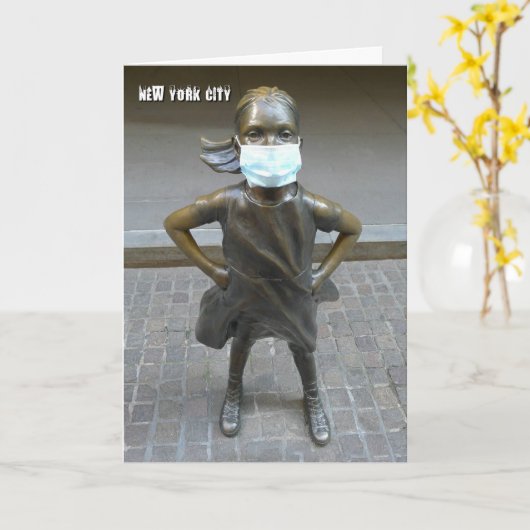 Fearless Girl mit Gesichtsmaske - NYC V card Karte (Gelbe Blume)