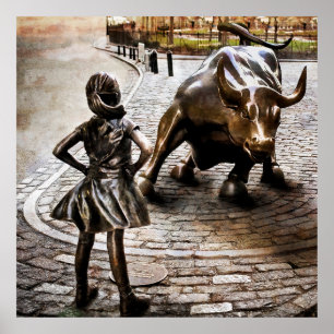 Fearless Girl steht vor Rampingbulle Poster