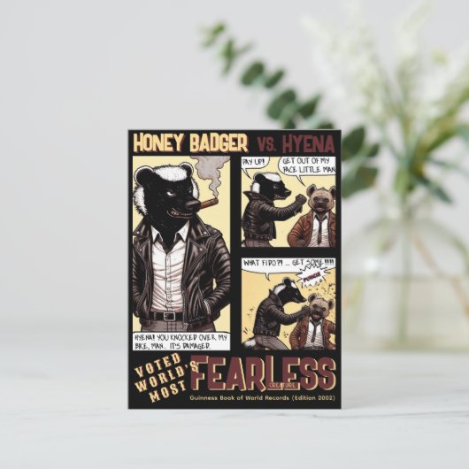 FEARLESS Honey Badger Fights a Hyena Postkarte (Stehend Vorderseite)